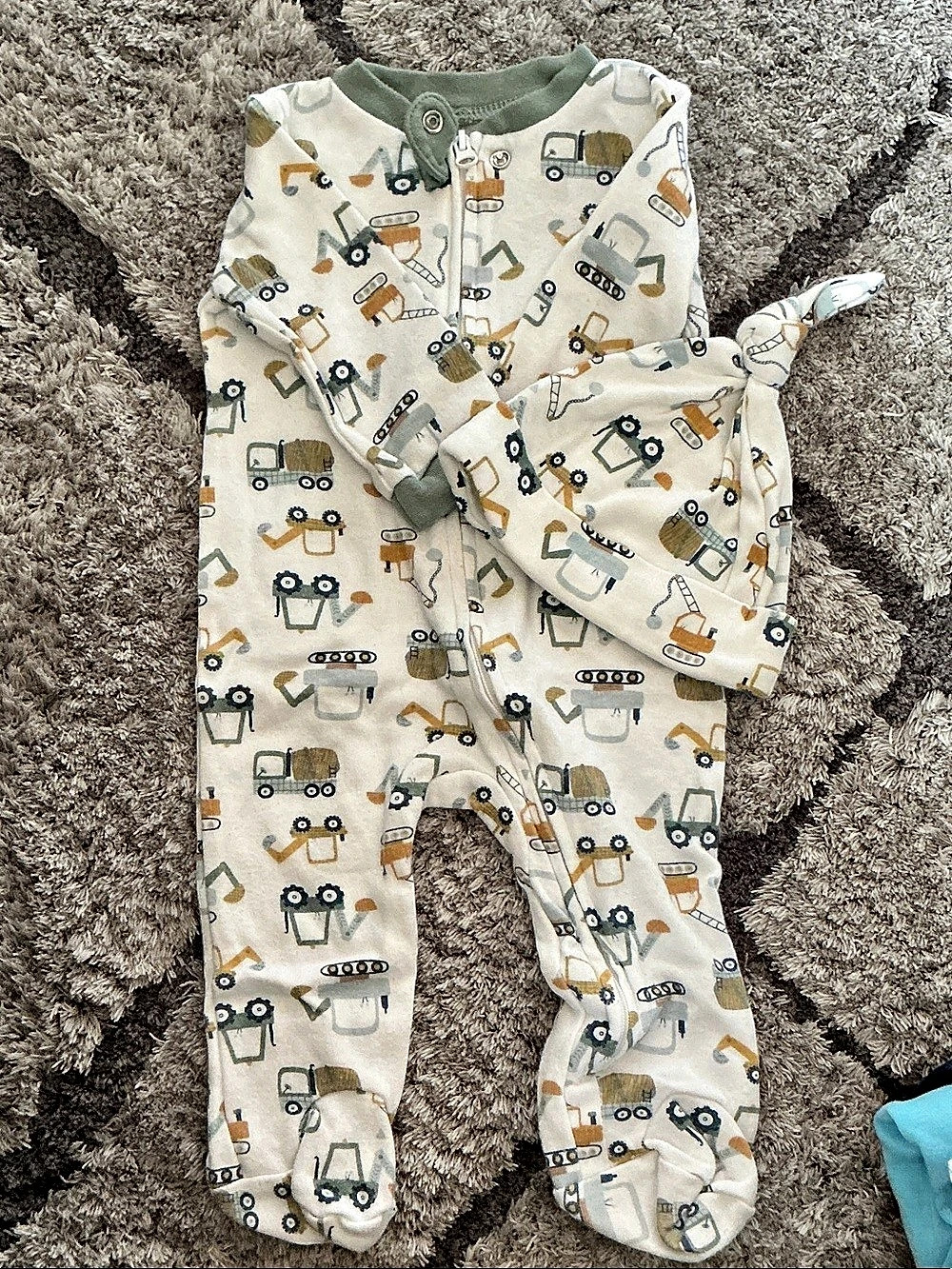 Chickpea Baby Footie Romper Cream & Green 0-3M